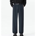 thumbnail image 2 of Men's Casual Dress Trousers, Chinos, Straight Leg Pants with Zipper Fly & Button Closure, Lightweight Breathable Summer Office Business Daily | AKLJWH,Dark Blue 3XL, 2 of 8