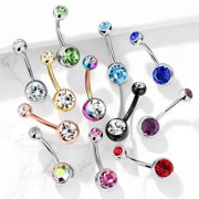 14GA Solid Grade 23 Titanium Double Gem Ball Navel Belly Button Ring (Various Colors & Sizes)