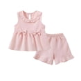 thumbnail image 3 of Avtoify Girls Solid Color Doll Collar Bowknot Casual Top Ruffle Short Pants Summer Toddler 2 Piece Outfits, 3 of 10