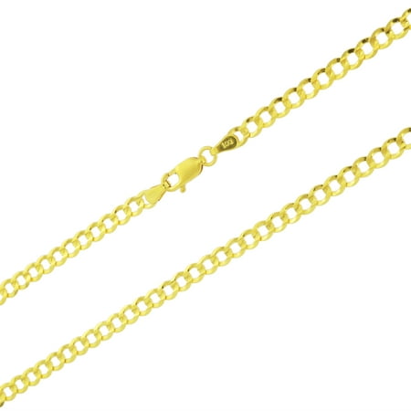 Nuragold 14k Yellow Gold 4mm Solid Cuban Curb Link Chain Pendant Necklace, Mens Womens Lobster Clasp 16" 18" 20" 22" 24" 26" 28" 30"