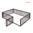 thumbnail image 3 of Montessori Full Size Floor Bed with Rails, Wood Bed Frame with Fence and Door, Full Playhouse Bed for Children, Boys, Girl, No Noise, (Crib, Height: 21.7 Inches), Walnut, 3 of 8