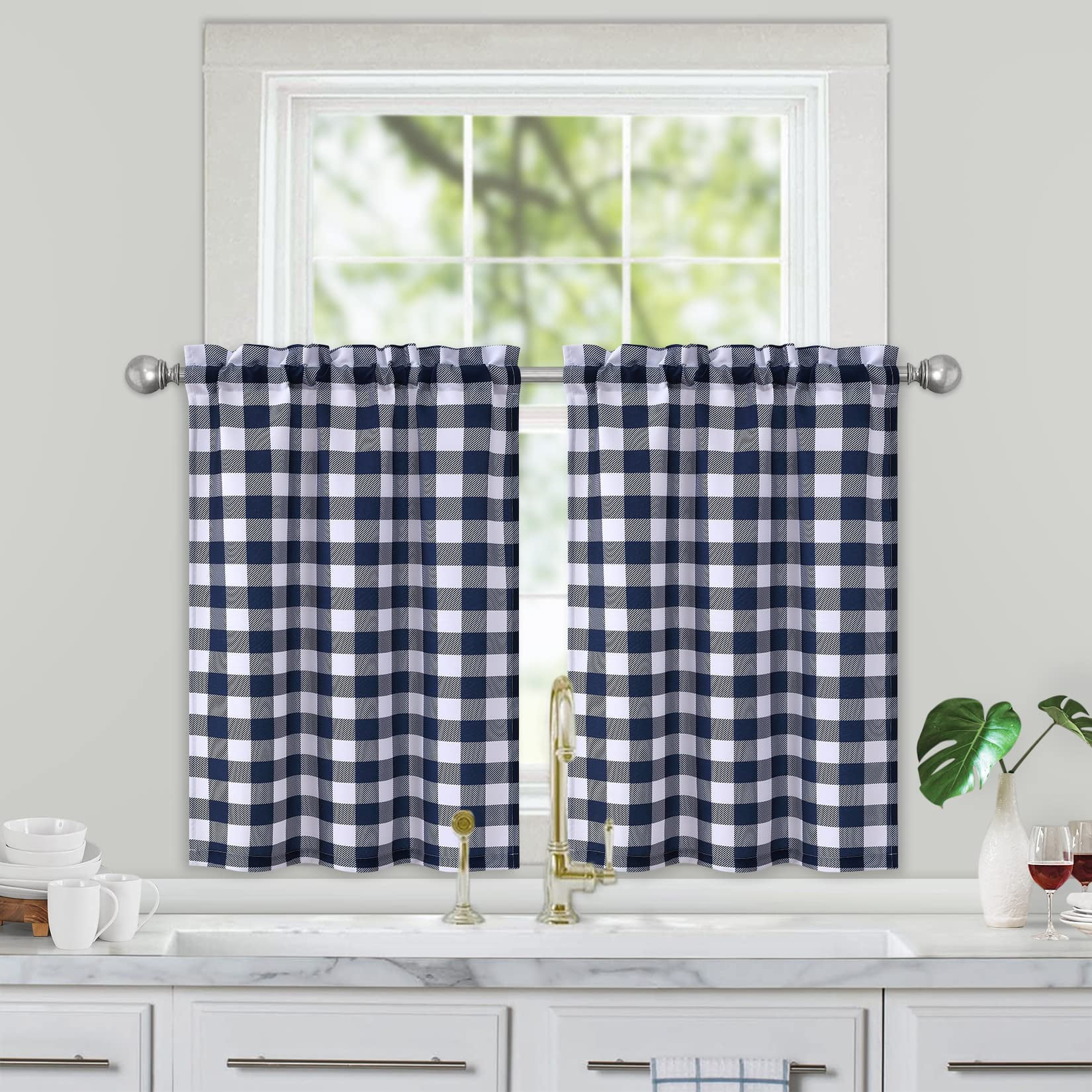 Buffalo Plaid Cafe Curtains Gingham Water Resistant Bathroom Window