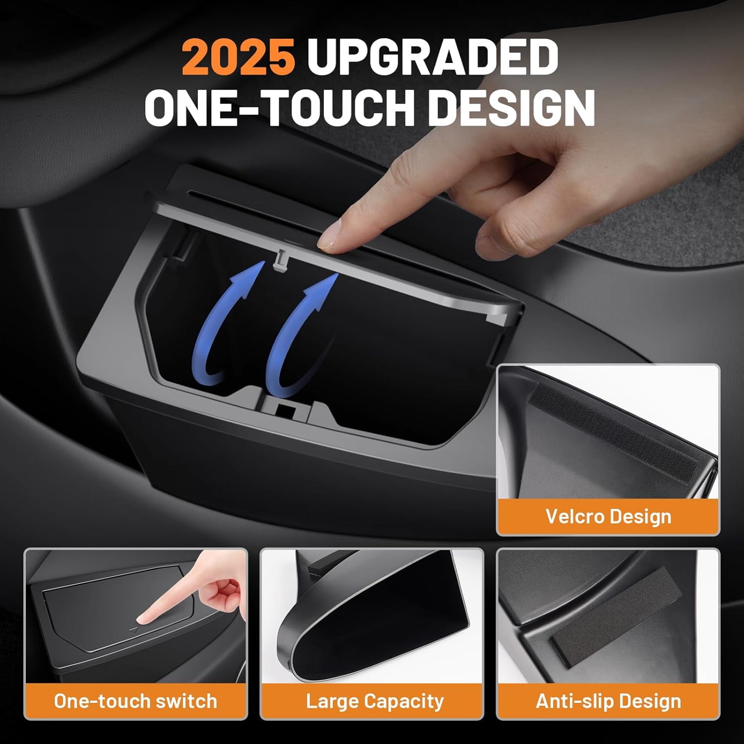 2PCS Car Front Door Trash Can for Tesla Model Y Juniper 2026 2025,Side Door Storage Box Organizer with Push-to-Open Lid Design ABS Front Seat Garbage Can Bin for New Model Y Accessories 2026