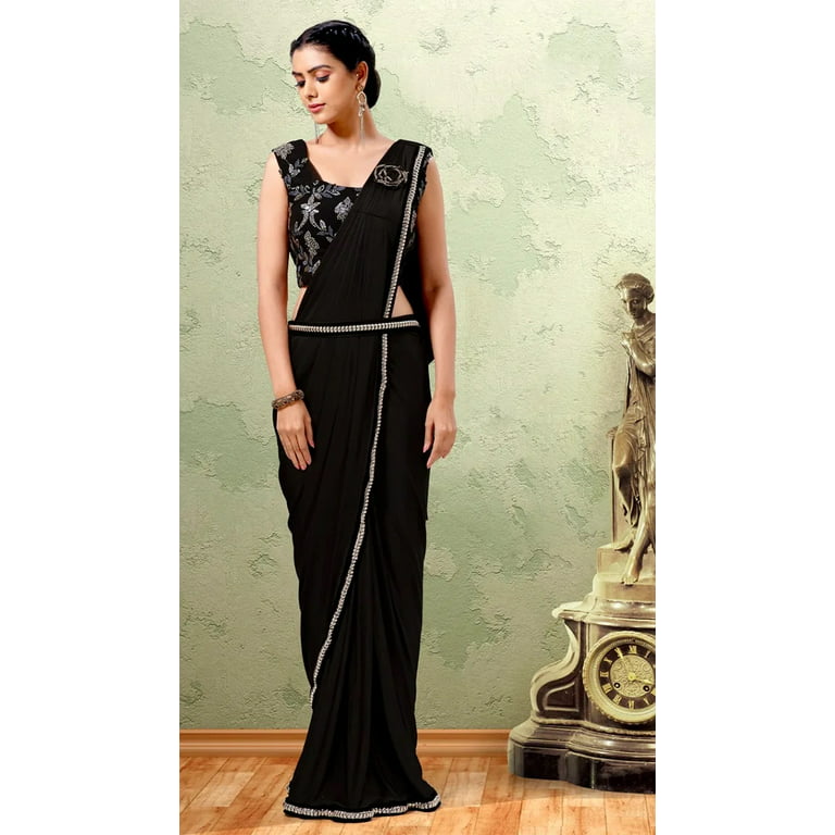 black Indian Imported Cocktail One minute Ready to wear waist belt saree  sari