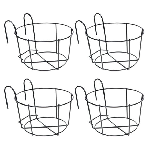 4pcs Hanging Railing Flower Pot Holders Plant Iron Racks Fence Metal Potted Stand Mounted Balcony Baskets Small