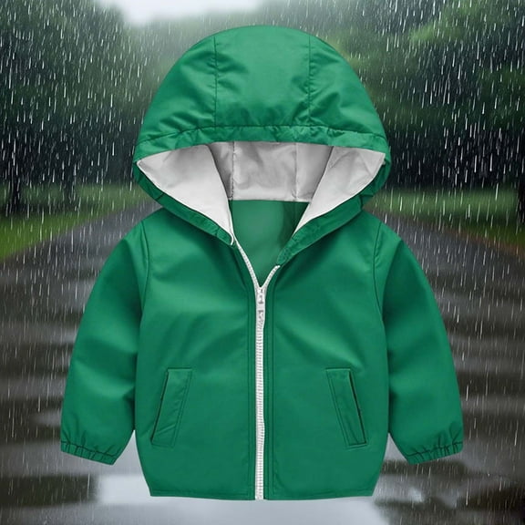 Toddler Kids Waterproof Rain Jacket Hooded Windbreaker Lightweight Coat Kids Raincoat Outerwear Green 3Y