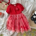 thumbnail image 3 of JUoaLXG Baby Girls Casual Dresses Summer Children Short Sleeve Flowers Print Mesh Dress Daily-Wear,Red,18-24 Months, 3 of 3