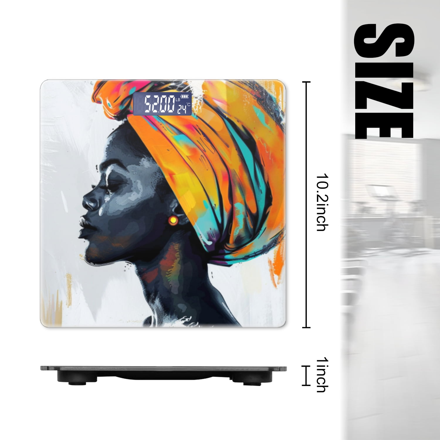 High Precision Body Weight Scale Smart Bathroom Scales with Large LCD Display(400lbs),Decorative for Bedroom-Beautiful African Woman With Orange And Yellow Turban On Head