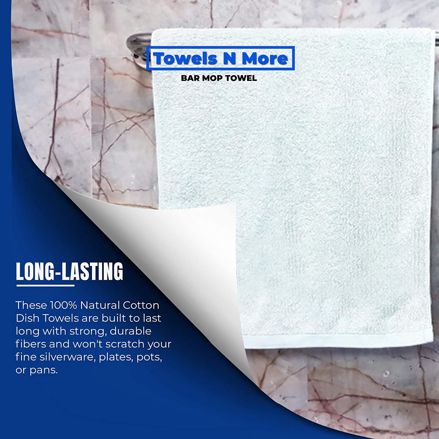 24 Pack Bar Mop Towels, 16x19 Kitchen Cleaning Towels, 30oz Commercial Bar Mop Towels, Restaurant Cleaning Towels, White by Towels N More