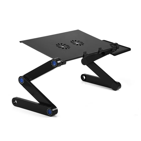 Lockable Cpu Holder - HERCHR 360° Adjustable Foldable Laptop Desk Table Stand Holder w/ Cooling Dual Fan Mouse Boad, computer desk, adjustable laptop stand with 2 CPU Cooling Fans for Bed & Sofa