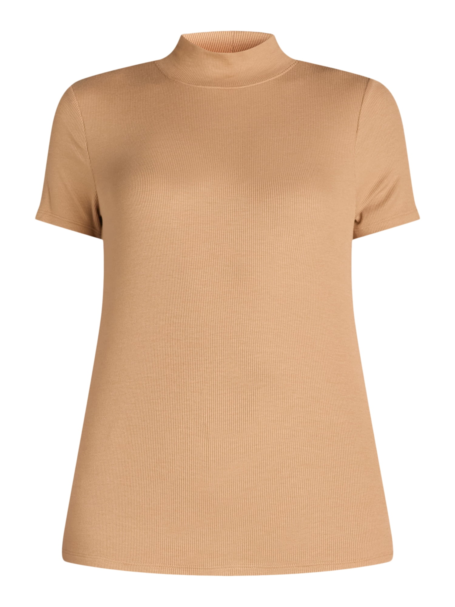 Time and Tru Women's Mock Neck Top with Short Sleeves, 2-Pack, Sizes XS-XXXL