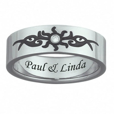 Personalized Tribal Design Titanium Ring with Genuine Diamond