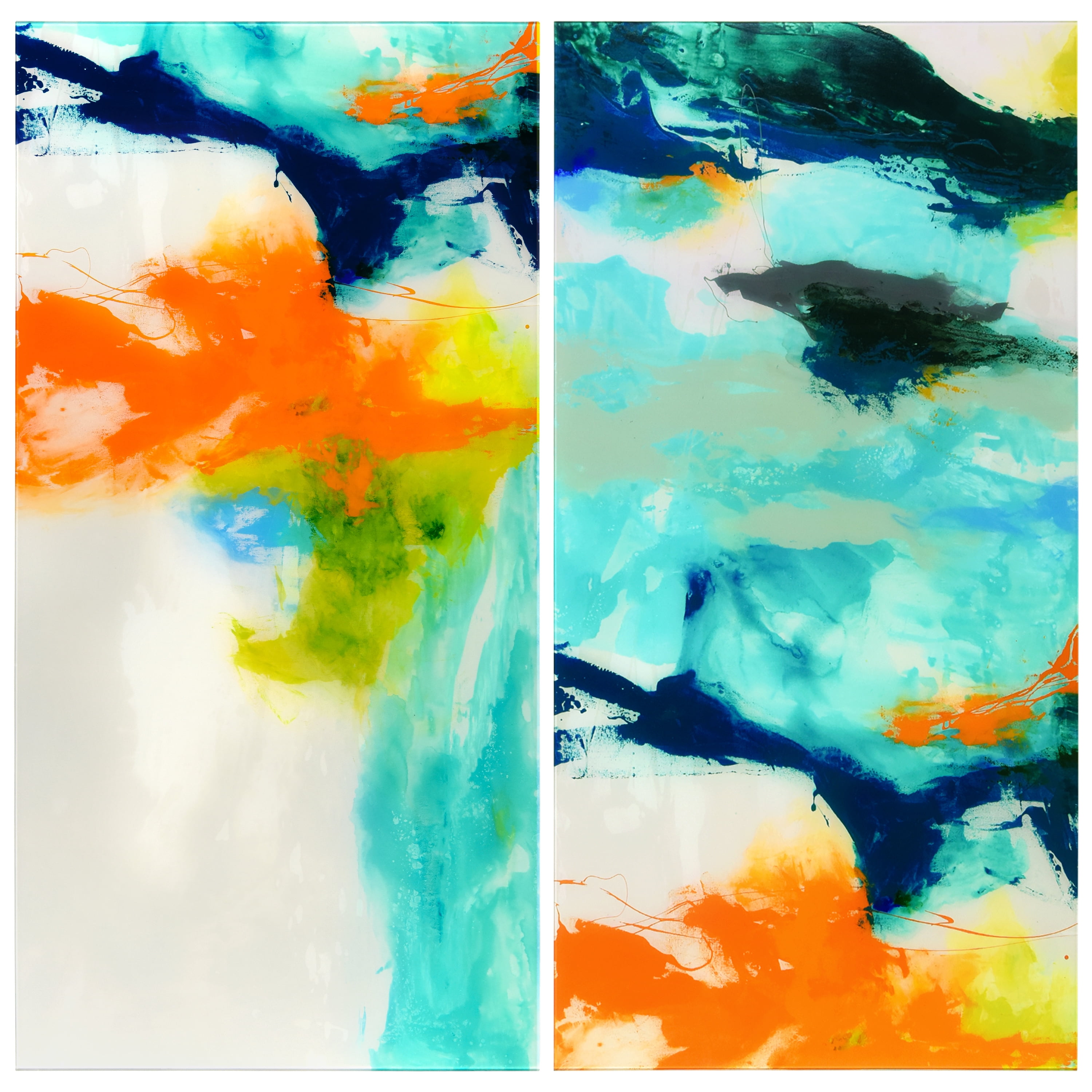 Empire Art Direct Tidal Abstract 1 & 2 Frameless Free Floating Tempered Glass Panel Graphic Wall Art, 24" x 48" each, Ready to Hang