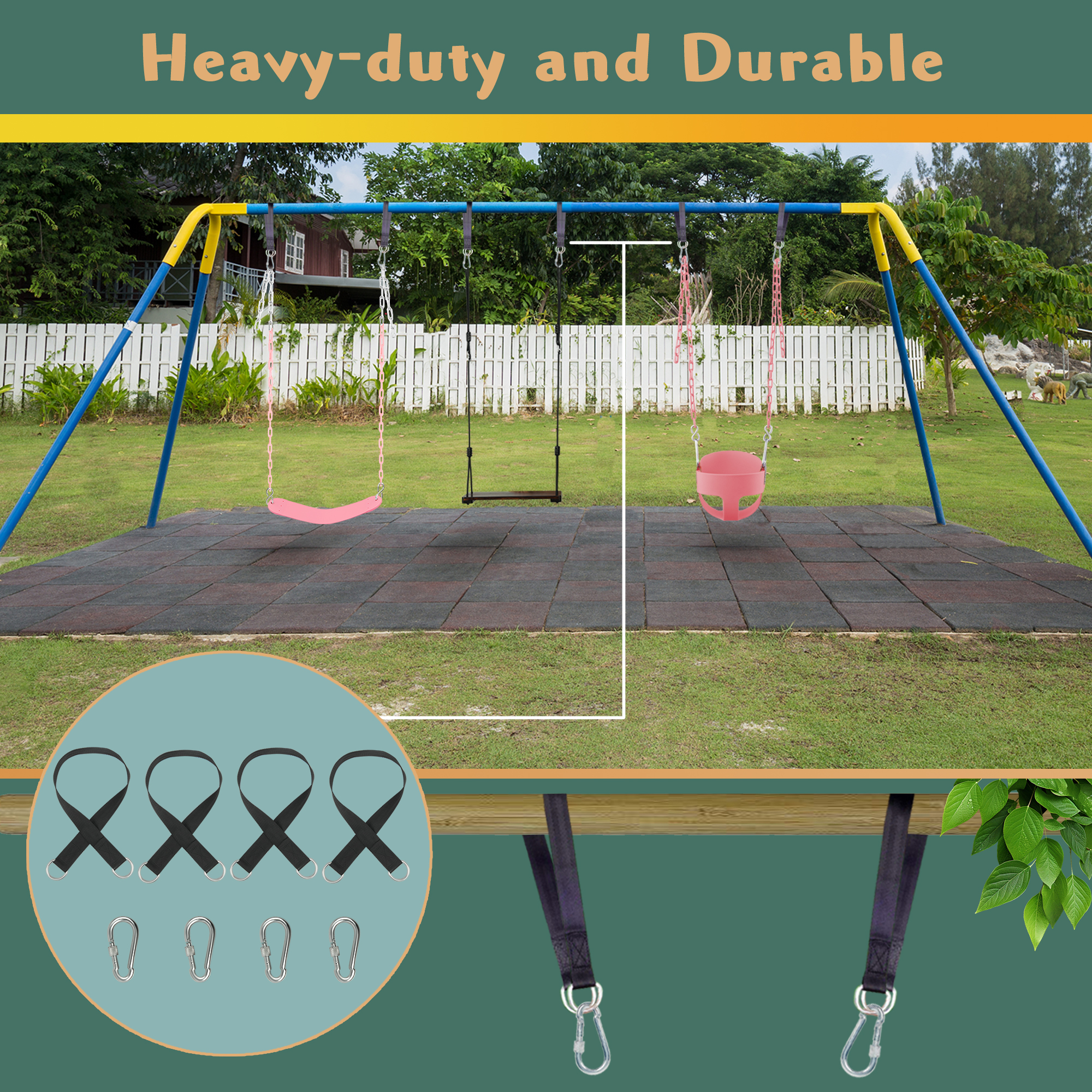 KINSPORY Toddler & Child Swing Seat, Heavy-Duty High Back Fully Assembled, Iron Chain Eva Swing for Indoor/Outdoor, Hanging Tree Straps（Pink）