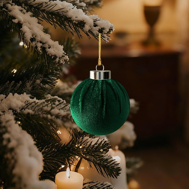 Bolas navideñas de terciopelo flocado de 8 cm | Adornos navideños de plástico con anilla metálica | Elegante decoración navideña para árbol, chimenea y hogar