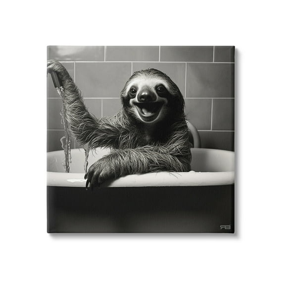 Stupell Industries Smiling Sloth in Tub Animals & Insects Painting Gallery Wrapped Canvas Art Print Wall Art, 17 x 17
