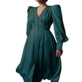 thumbnail image 3 of PENGXIANG Robe Maxi Formelle en Satin pour Femmes Manches Longues Bouffantes Col en V Profond Taille Empire Robe de Soirée Cocktail Rouge Vin TG, 3 of 8