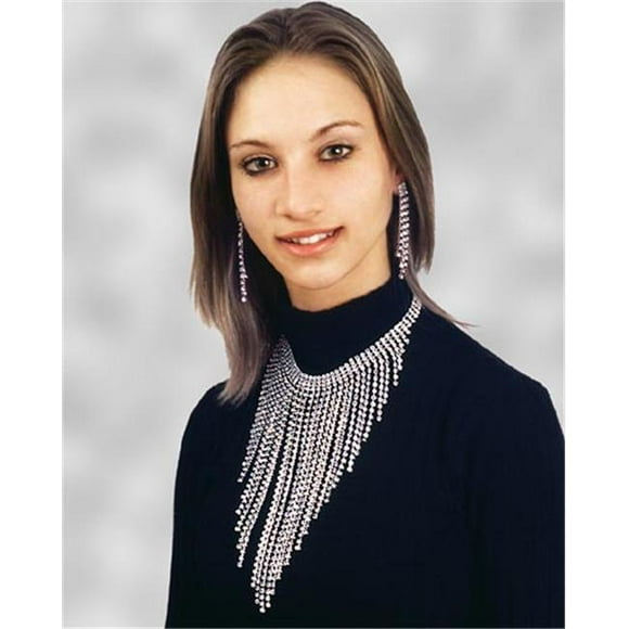 Silver Rhinestone Necklace And Earrings Set