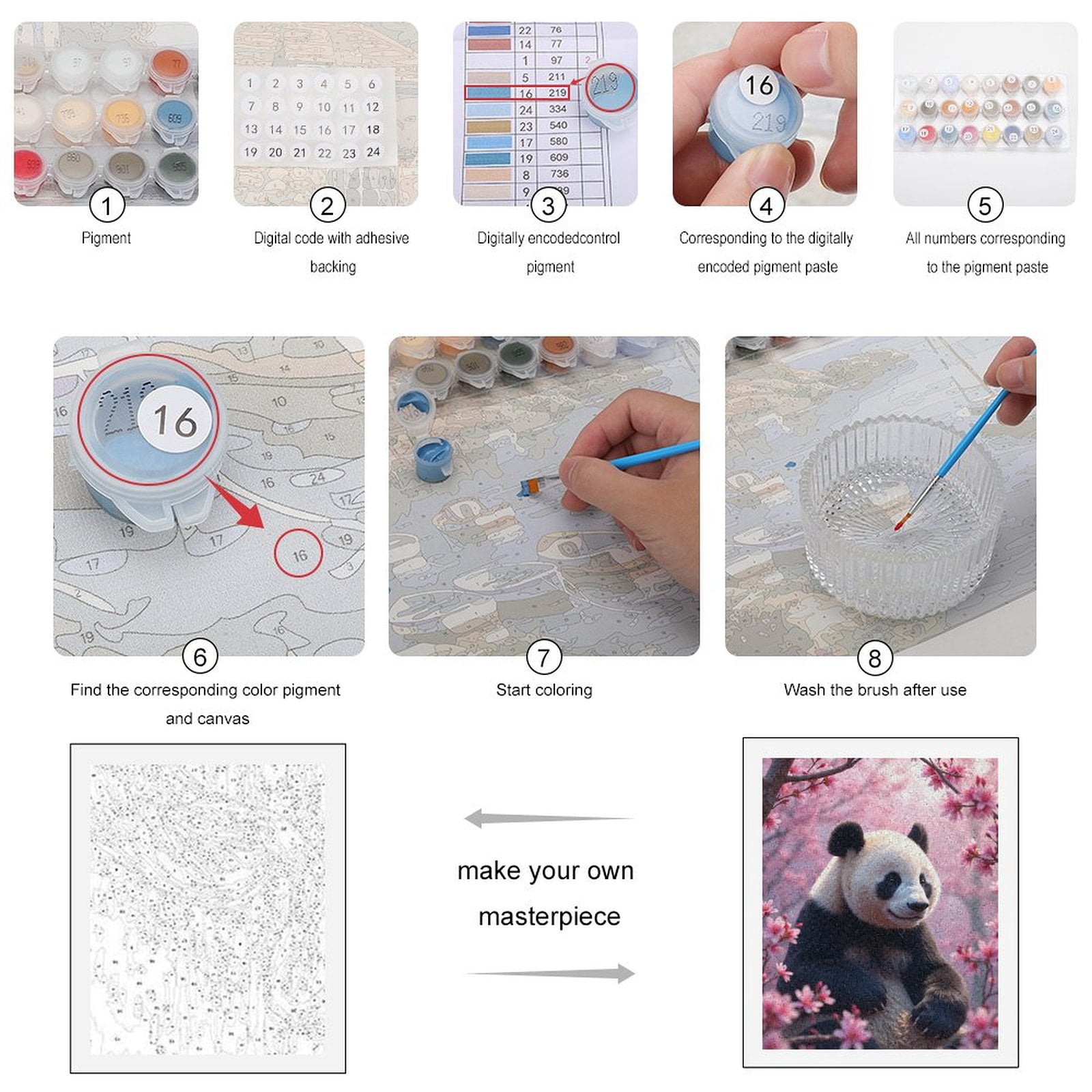 Paint by Numbers Kit for Adults, Panda Cherry Blossom Scene Paint by Numbers, Easy Paint by Numbers Kit for Adults Beginner, DIY Adult Paint by Number Kits on Canvas, Home Decor