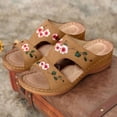 thumbnail image 3 of ZTTD Summer Ladies Fashion Wedge Heel Embroidery Flower Sandals Women's Shoes Brown, 3 of 5
