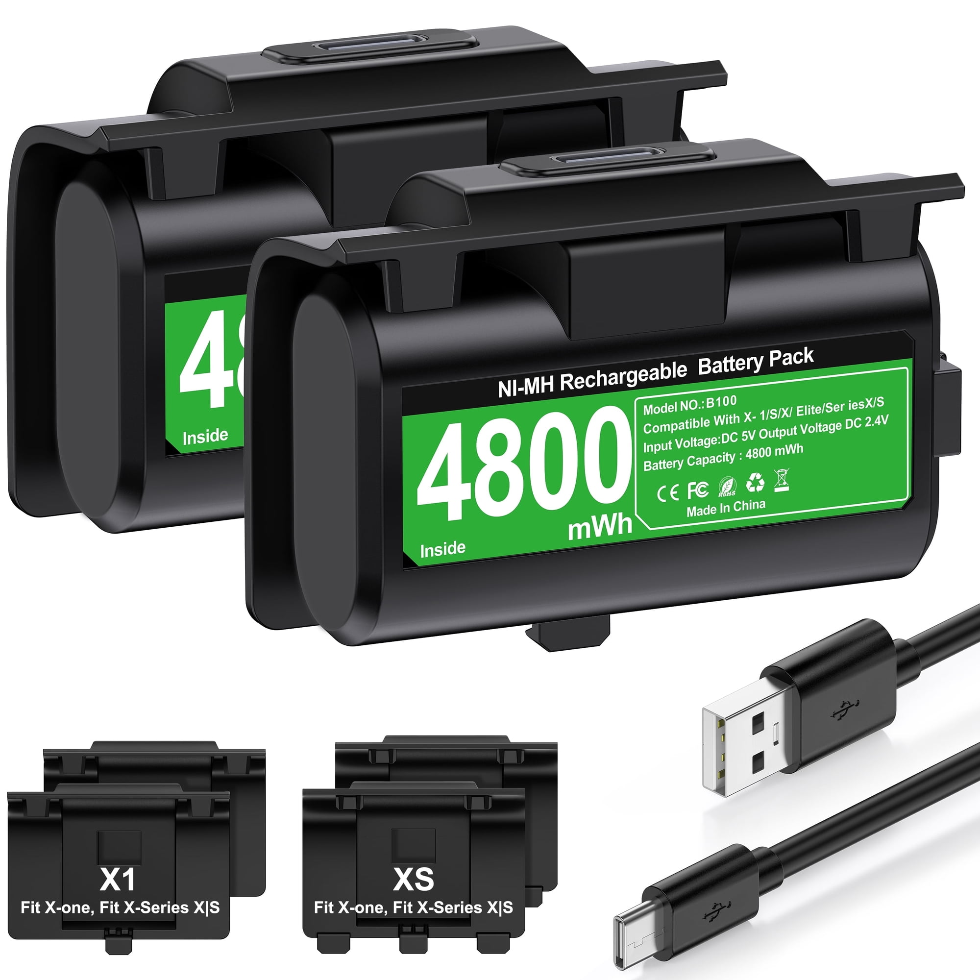 QQV Rechargeable Controller Battery Pack for Xbox - Play & Charge Kit with USB-C Cable for Xbox Series X/S/One/Elite