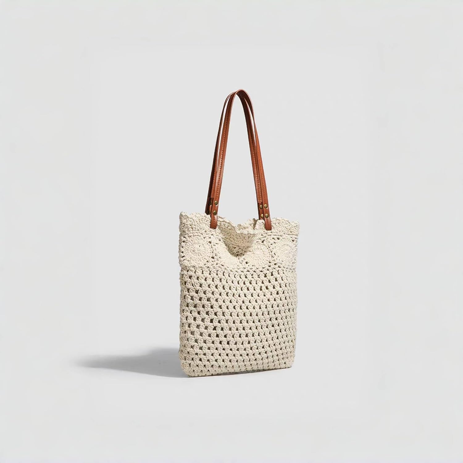 Crochet Tote Bag Handwoven Cotton Beach Shoulder Bag with Linen Lining Hobo Summer Vacation Purse for Women (Off-White)