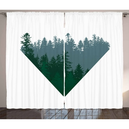 Forest Curtains 2 Panels Set Triangle Frame With Coniferous Tree