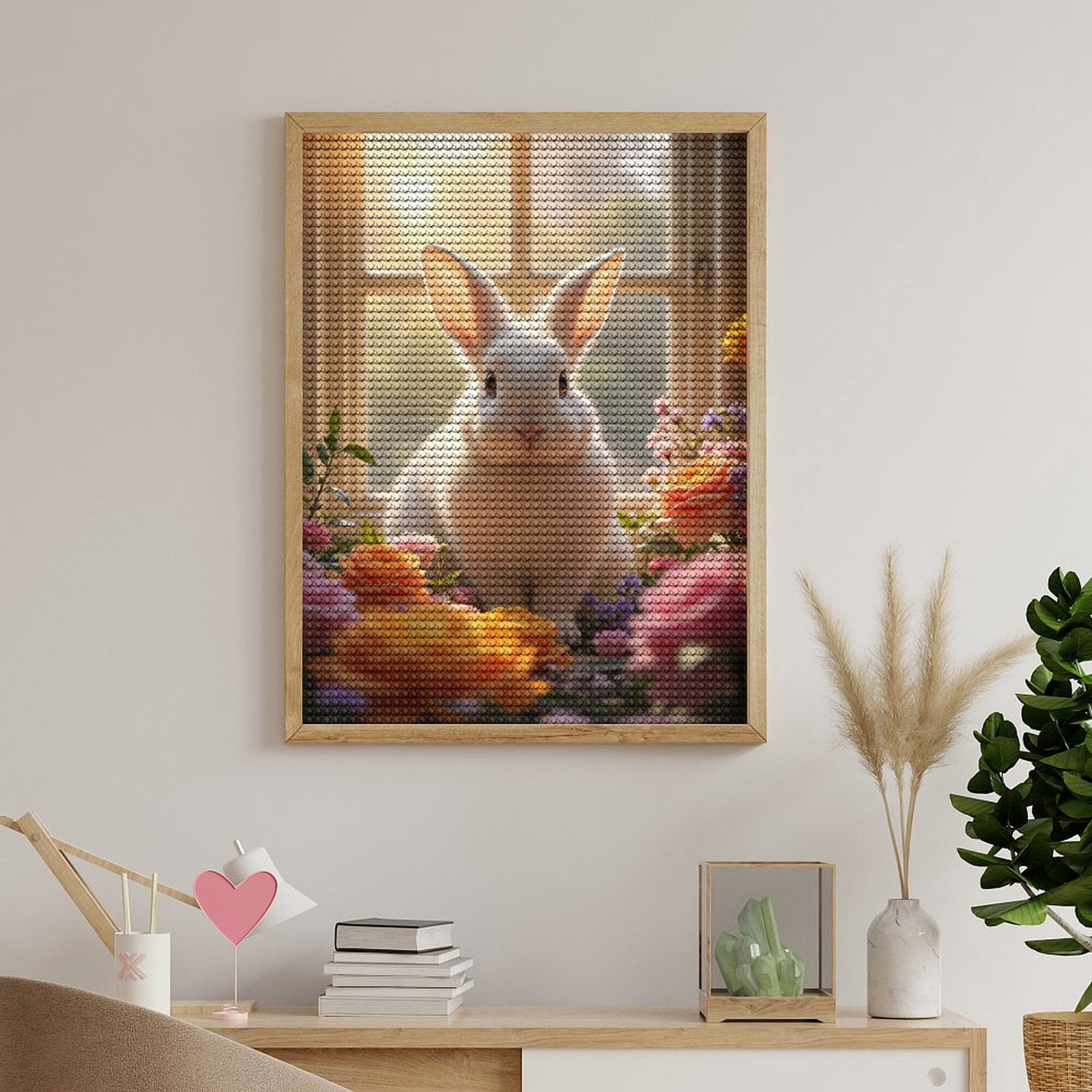 Diamond Art Kits for Adults, Bunny Among Vibrant Spring Blossoms 5D Diamond Painting Kits for Adults Beginners, DIY Full Drill Diamond Painting, Gem Art and Crafts 12x16