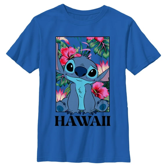Boy's Lilo & Stitch Tropical Hawaii Poster Graphic Tee Royal Blue Medium