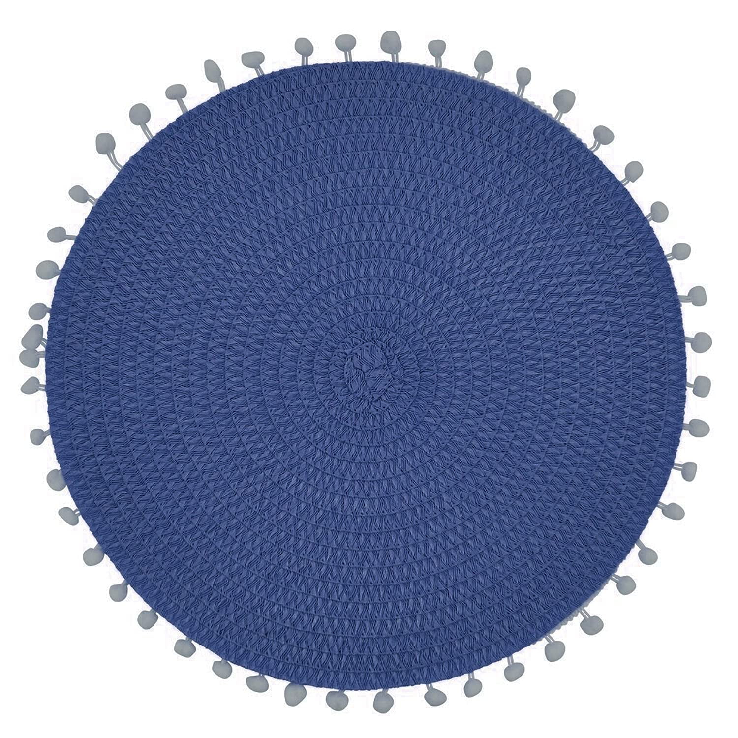 Navy Blue Round Pom Pom Textured Placemats Set of 4