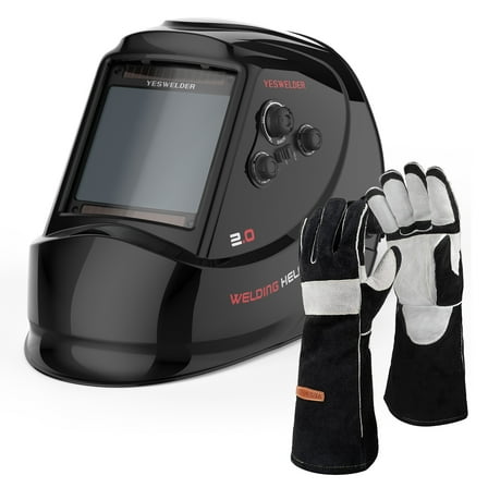YESWELDER Welding Combo: LYG-M800H Auto Darkening Helmet   16" Kevlar Gloves(932℉)