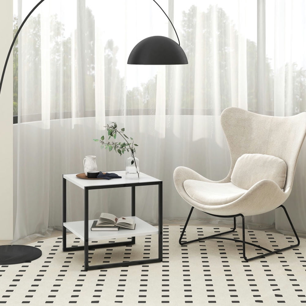 GVN End & Side Tables,2-Tier Square End Table with Storage Shelf Reversible Design-White