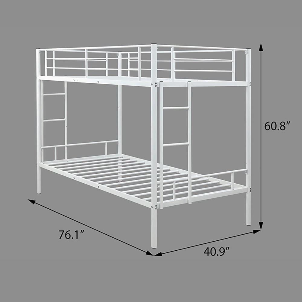 Kepooman White Twin over Full Metal Modern Bunk Bed with Two-side Ladders Kepooman White Twin over Full Metal Modern Bunk Bed with Two-side Ladders