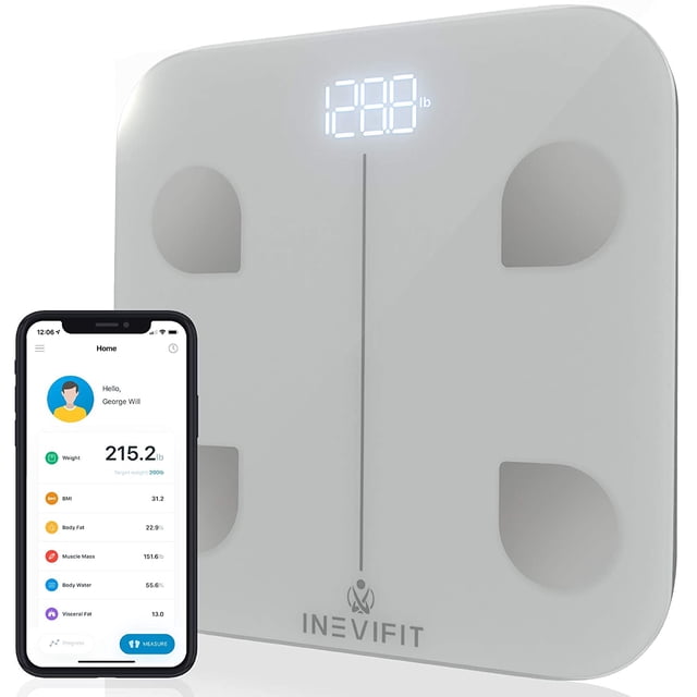 Bascula Smart Analizadora Corporal INEVIFIT Bluetooth de Alta Precisión Mide Peso Músculo IMC y más Plateado INEVIFIT I-84556