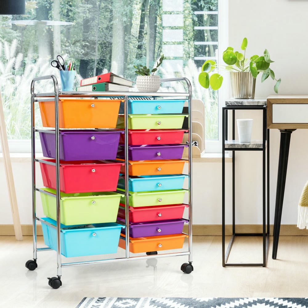 Canddidliike 15-Drawer Utility Rolling Organizer Cart Multi-Use Storage-Multicolor, Craft Storage, Multipurpose Organizer Cart for Home, Office, School