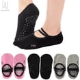 thumbnail image 3 of GustaveDesign 3 Pairs Non Slip Yoga Socks for Women, Anti-Skid Full Toe Socks with Grips & Straps for Ballet Pilates Barre Dance Workout Fitness Indoor (Multicolor), 3 of 8