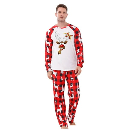 

TZNBGO Teacher Clothes Christmas Man Daddy Plaid Print Blouse Tops+Pants Family Clothes Pajamas