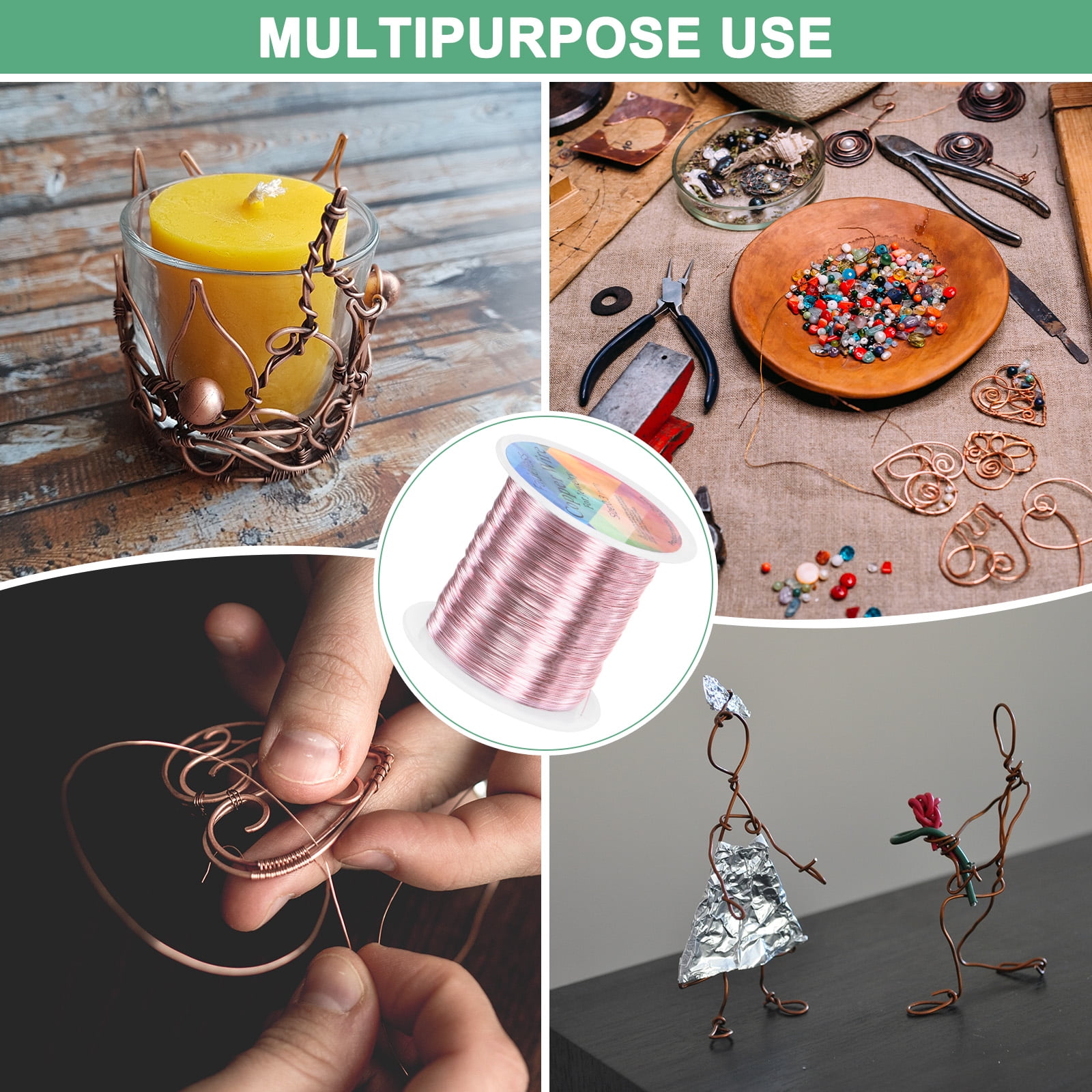 Uxcell 2 Rolls 0.3mm Jewelry Wire 28 Gauge 328FT Copper Beading Wire Jewelry Making Planting Weaving DIY 100M Rose Golden