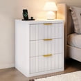 thumbnail image 1 of Fluted Nightstand, Bedside Table with Built-in Charging Station, Featuring 3 Drawer Storage Space, Metal Handles & Curved Edge Design, Mid Century Modern Night Stand, for Bedroom, Living Room, 1 of 7