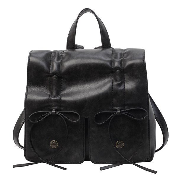 Mochila Con Cordón para Mujer Con Lazo Mochila Femenina Preppy (negro)
