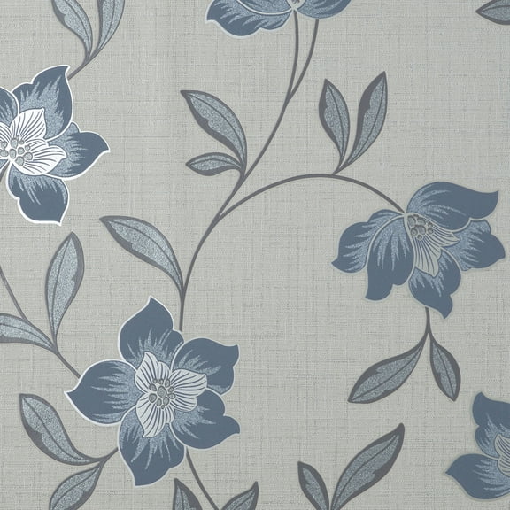 Fine Decor Larson Blue Floral Wallpaper