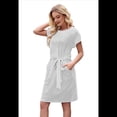 thumbnail image 1 of Vestido Camisero de Verano A Rayas de Corta para Mujer, Informal, con Lazo en la Cintura y Bolsillos, Gris , Talla XL, 1 of 9
