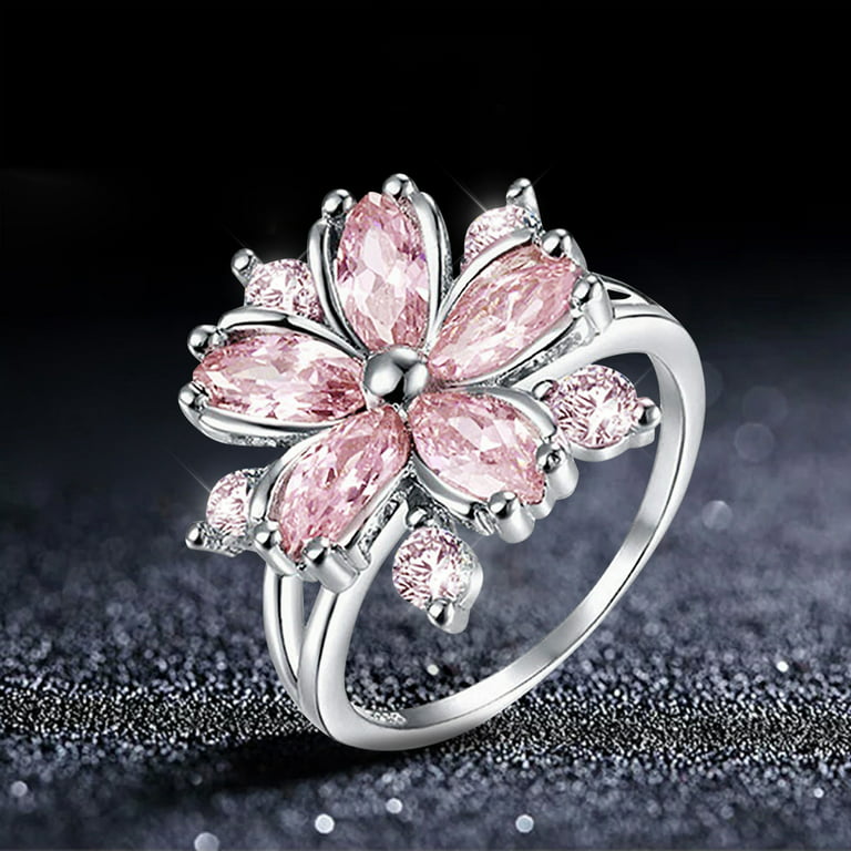 Zircon Diamond Flower Ring Jewelry Birthday Proposal Gift Bridal Engagement  Party Ring Simple Rings for Men Ring Set for Men Stainless Steel Rave Ring  Rings for Teen Girls Adjustable Hand Rings for 