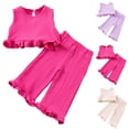 thumbnail image 6 of RUTAYY Girls 2 Piece Daily Set Crew Neck Sleeveless Ruffle Crop Top Elastic Waist Ruffle Wide Leg Trousers Kids Playwear Hot Pink, 6 of 6