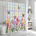 thumbnail image 5 of Tulips Spring Floral Shower Curtain Set - 48" x 72" Washable Bathtub Curtain with 12 Hooks, Flowers Butterfly Plaid Pastoral Waterproof Fabric Stall Shower Curtains for Bathroom/Bathtub Décor, 5 of 6