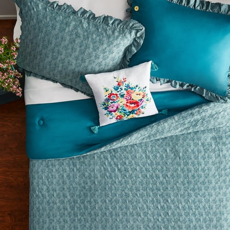 The Pioneer Woman Cotton Blue Toss Floral 4-Piece Comforter Set, Full/Queen