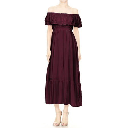 Peasant Princess Dress - Summer Boho Peasant Ruffle Stretchy Short Sleeve Long Beach Maxi Dress for Women