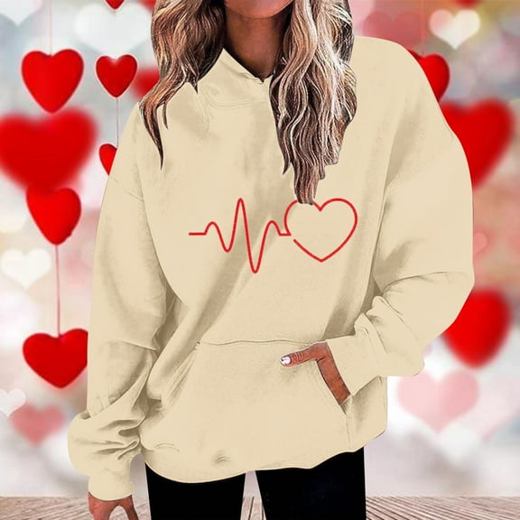 Xunlbb Hoodies for Women,Womens Fashion Casual Valentines Day Printing Long Sleeve Tops Hoodie Sweatshirts,Size S-3XL
