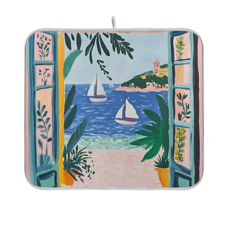 

Yayeee Dish Drying Mat for Kitchen Counter 16 x18 Microfiber Absorbent Pad Pink Seaside