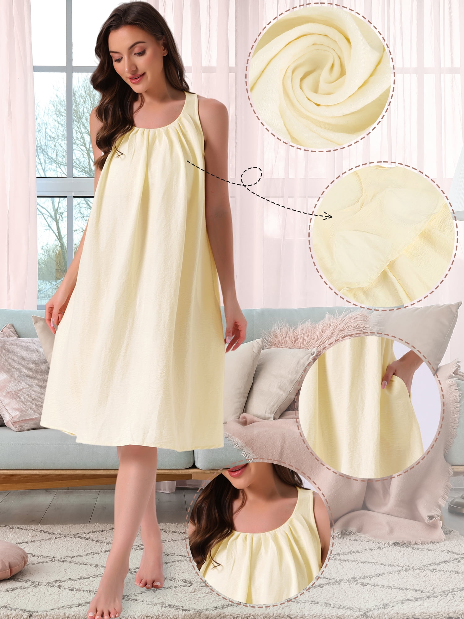 DARING DIVA Women's Tank Sleepshirt Soft Midi Sleeveless Nightgowns S Yellow